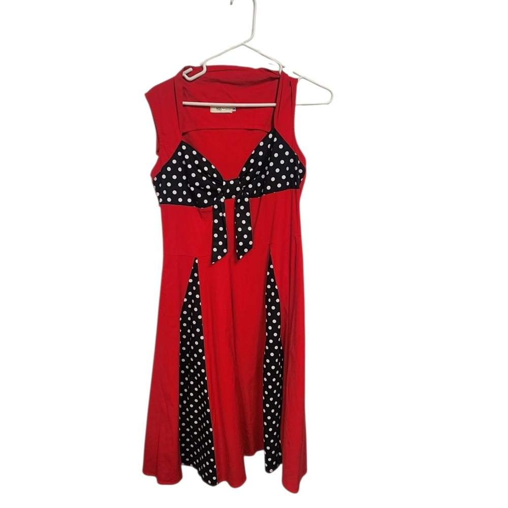 Euc. KILLREAL Red Black Polka Dot Fit Flare Dress Retro Pin‎ Up Style